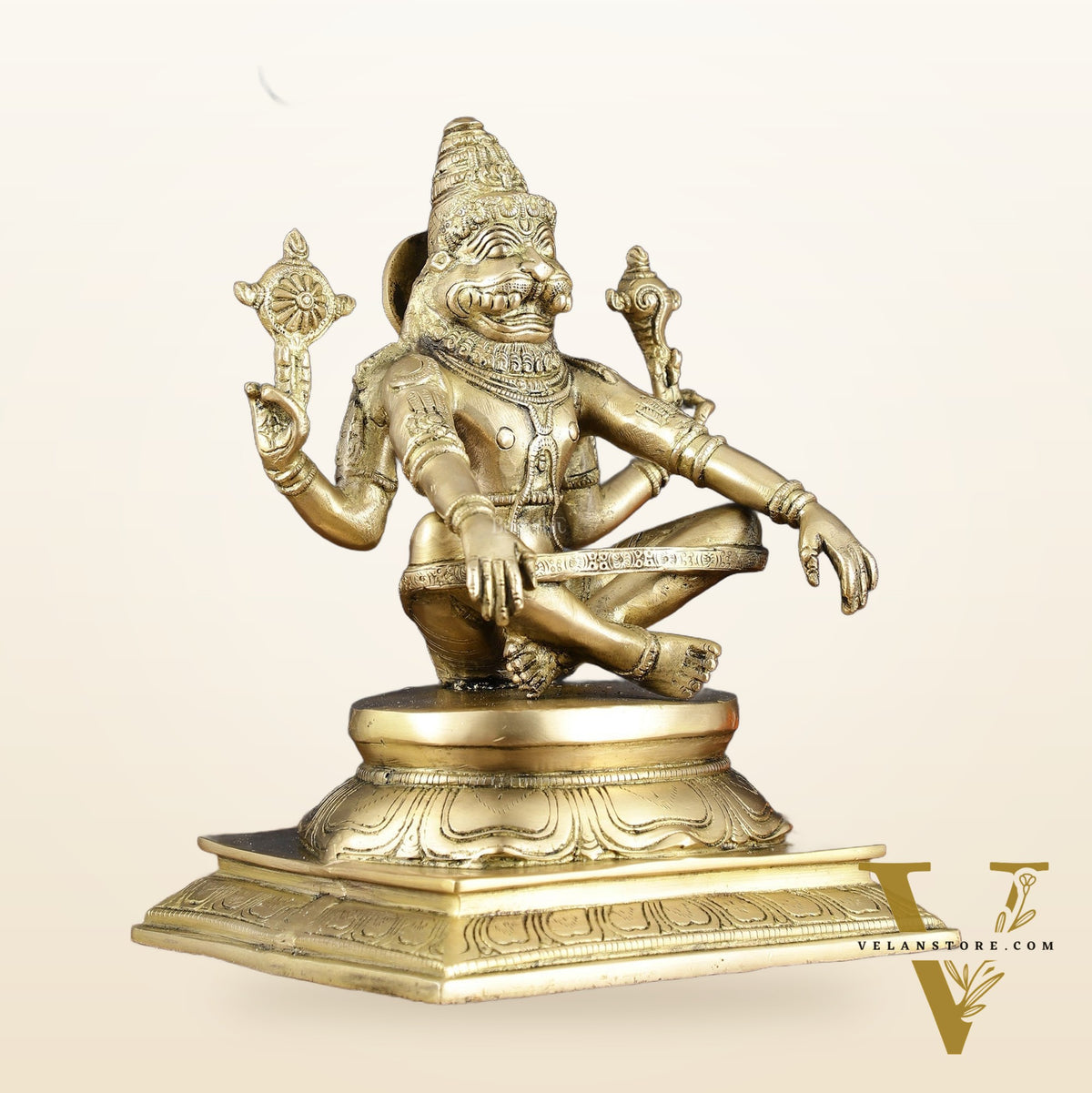 Brass Yog Narasimha Statue 11" Antique gold tone