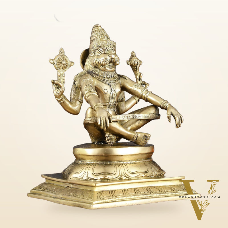 Brass Yog Narasimha Statue 11" Antique gold tone