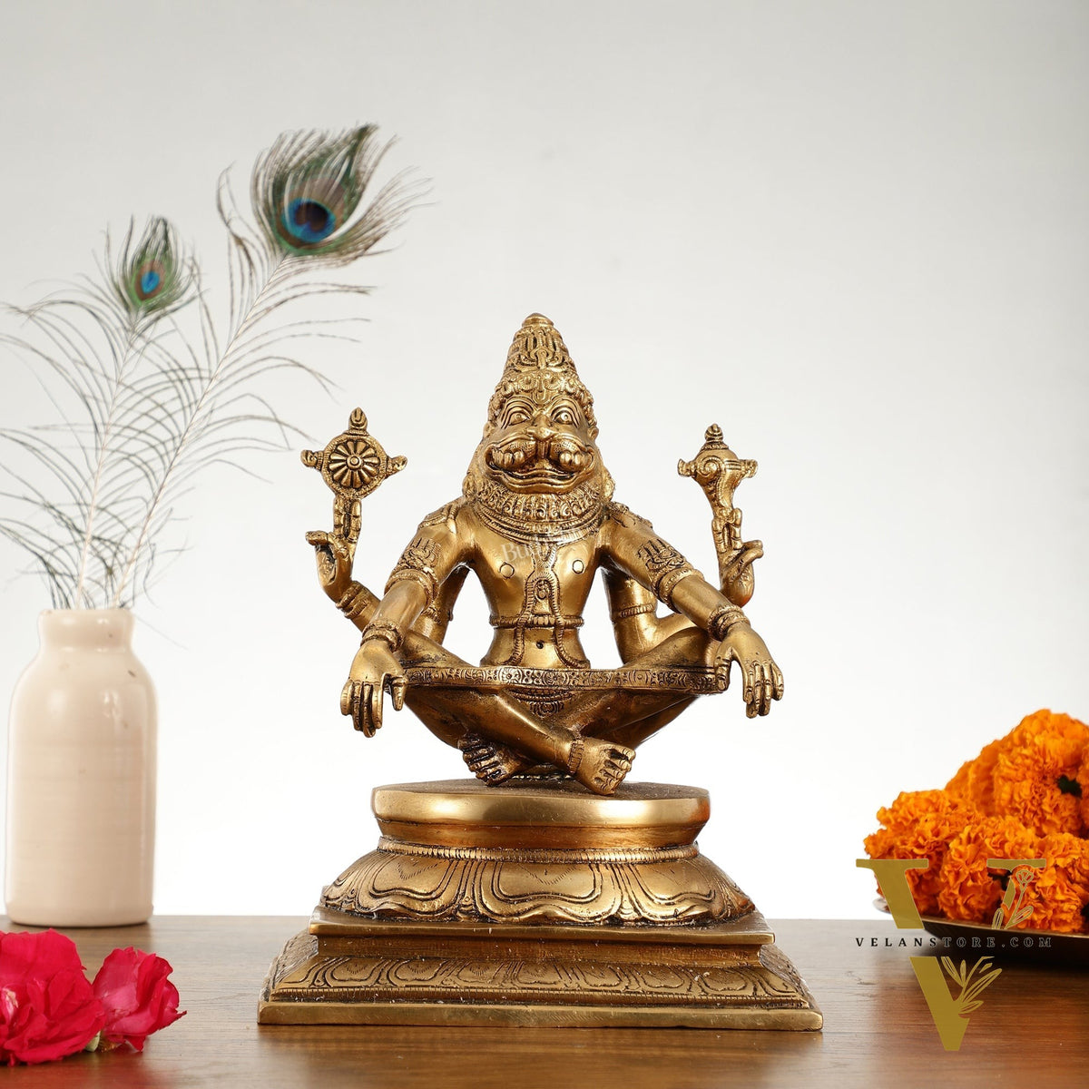 Brass Yog Narasimha Statue 11"