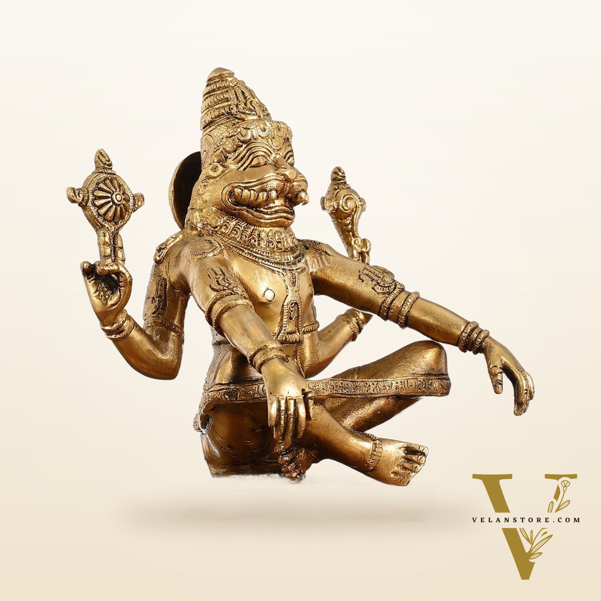 Brass Yog Narasimha Statue 11"