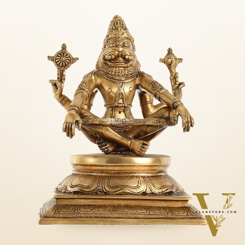 Brass Yog Narasimha Statue 11"
