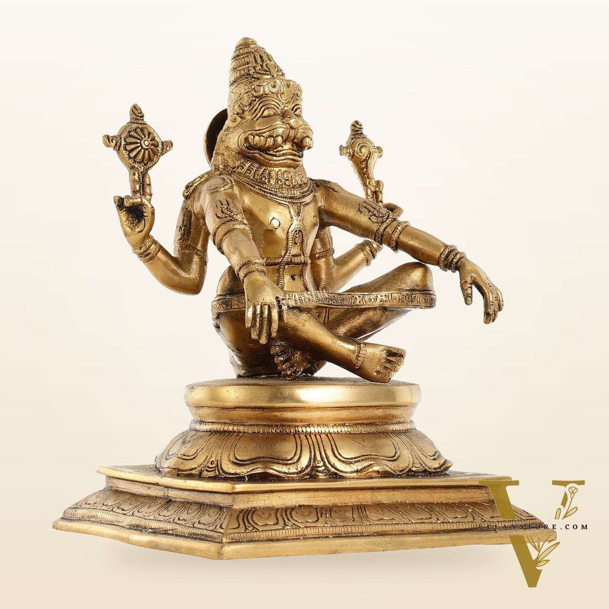 Brass Yog Narasimha Statue 11"