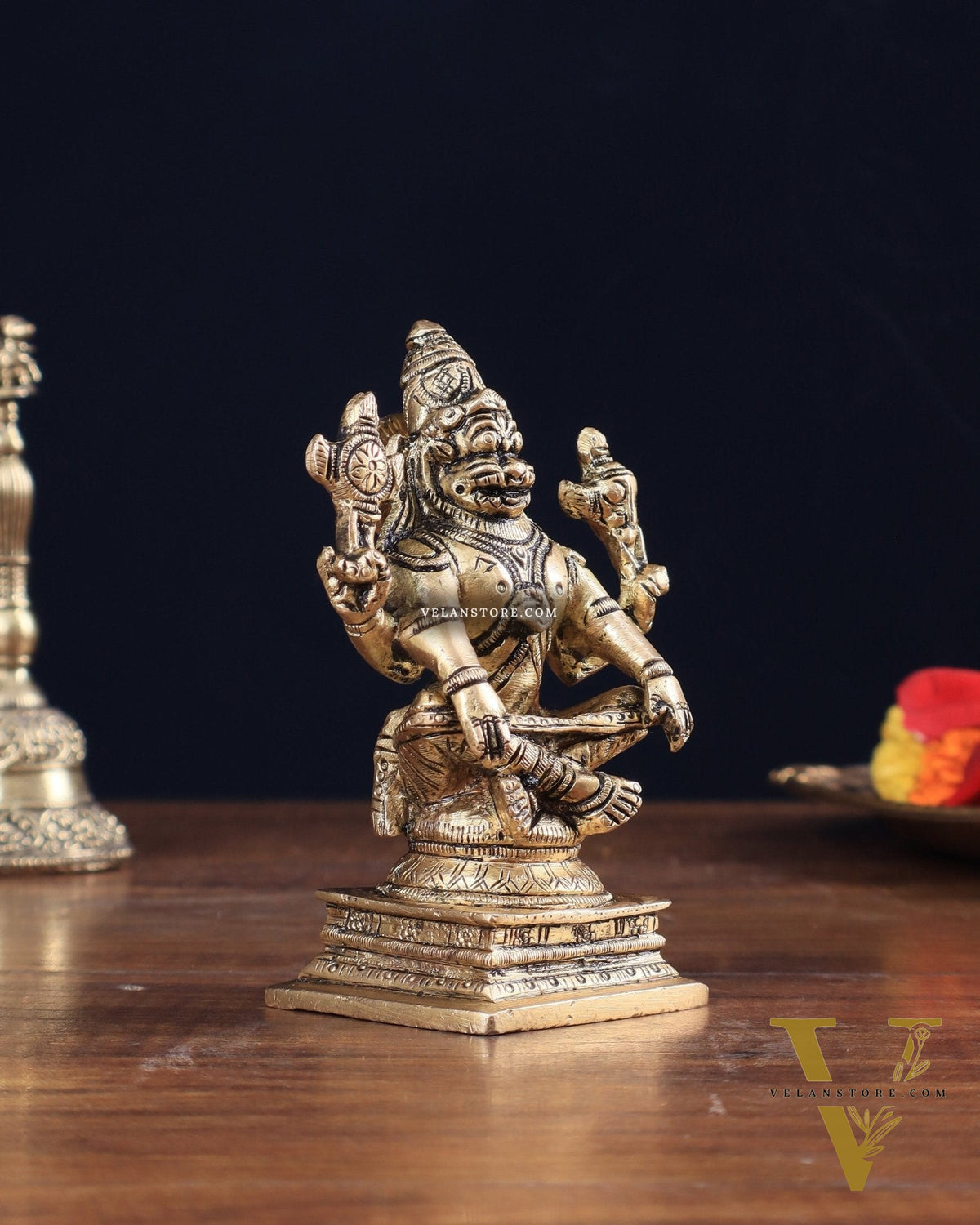 Brass Yog Narasimha Statue (Small) 4"