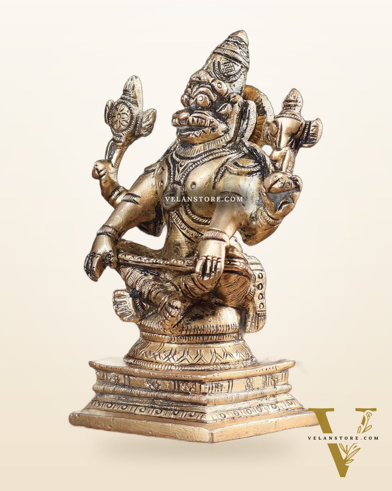 Brass Yog Narasimha Statue (Small) 4"