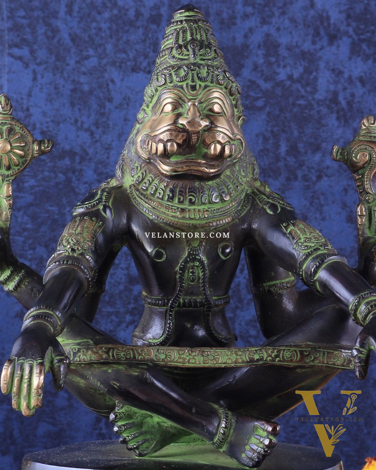 Brass Yog Narasimha swamy Statue 11" black green
