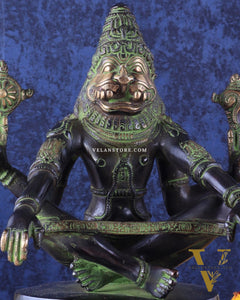 Brass Yog Narasimha swamy Statue 11" black green