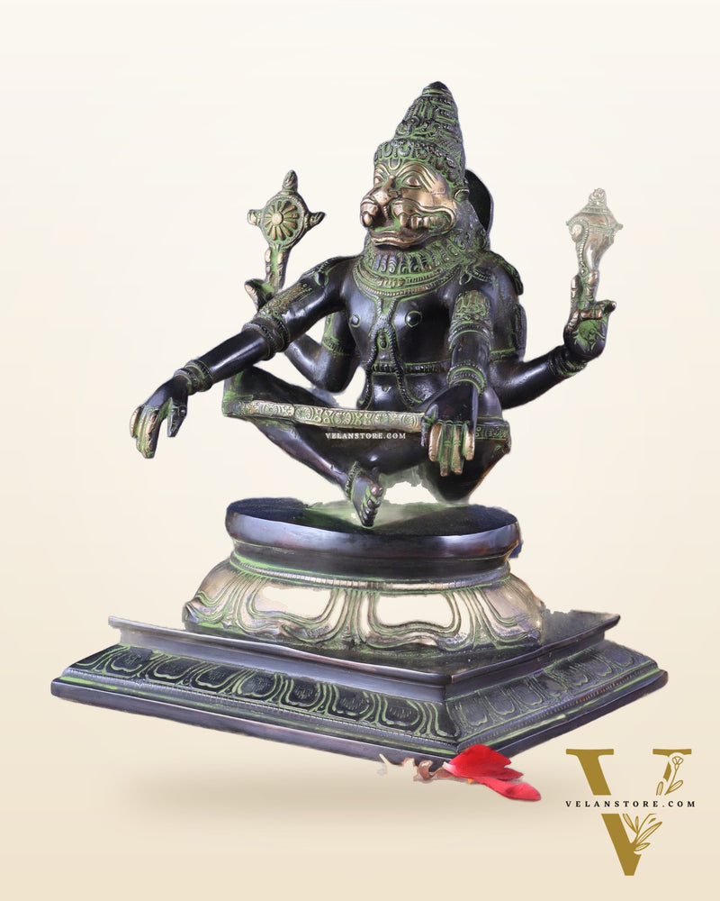 Brass Yog Narasimha swamy Statue 11" black green