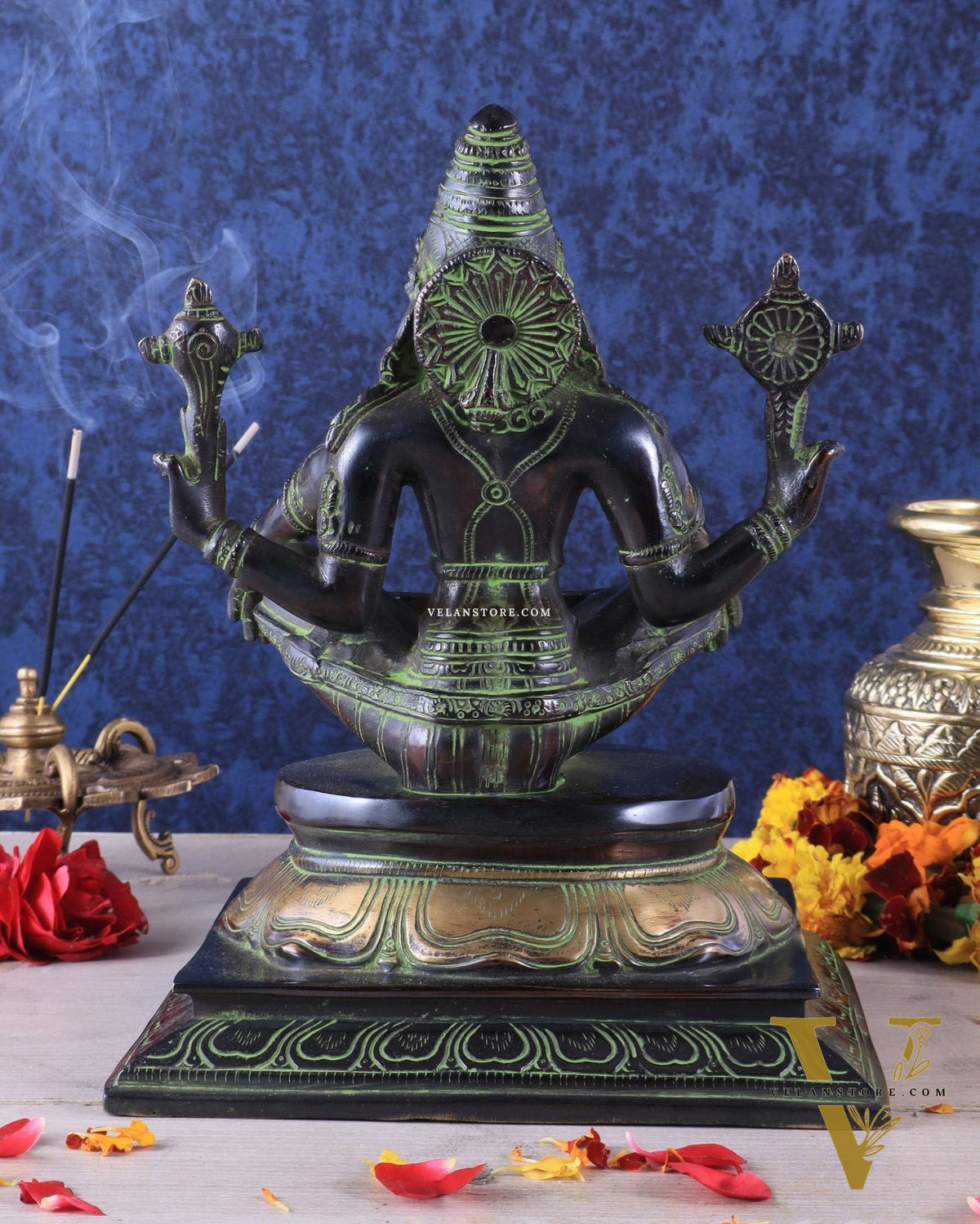 Brass Yog Narasimha swamy Statue 11" black green
