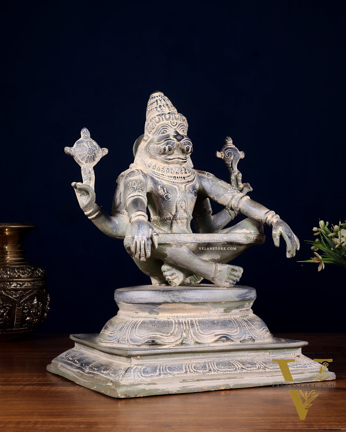 Brass Yog Narasimha swamy Statue 11" vintage