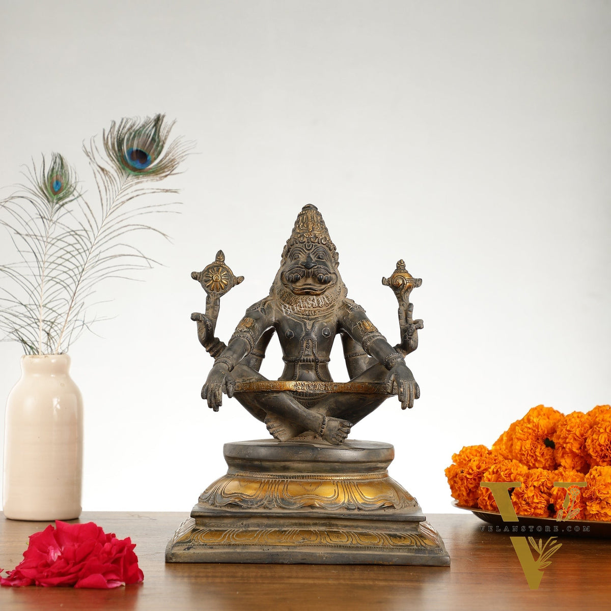 Brass Yog Narsimha Statue 11"