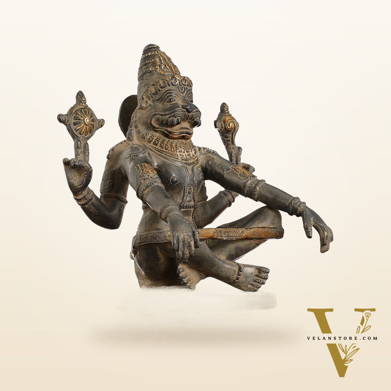 Brass Yog Narsimha Statue 11"