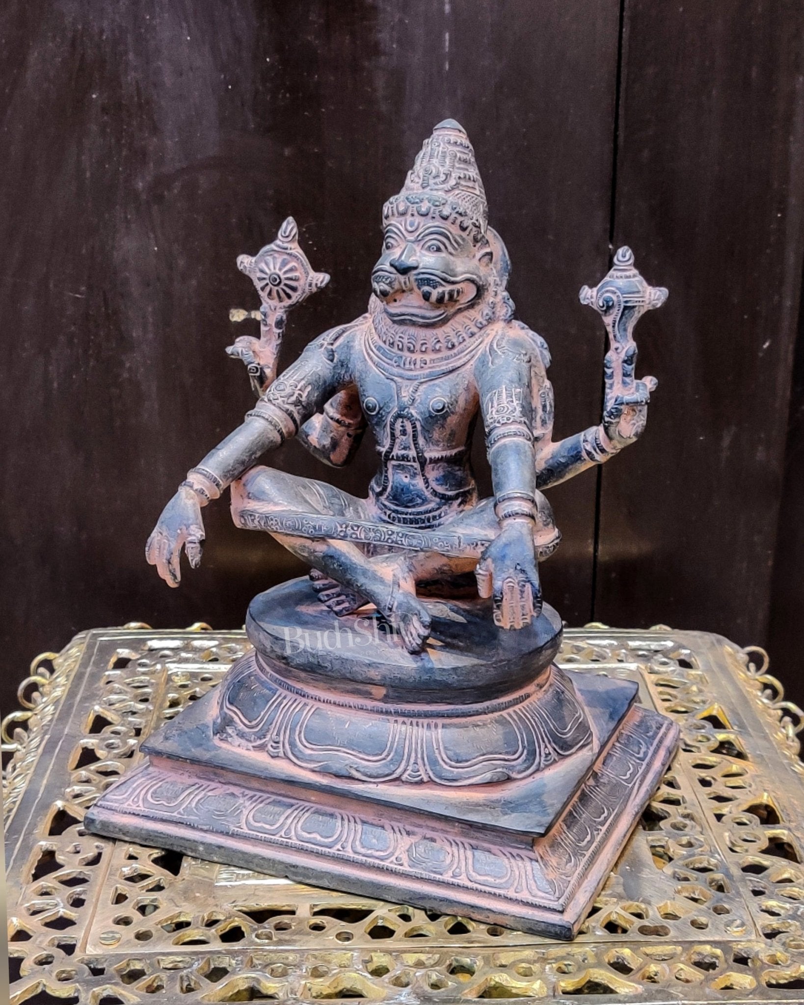 Brass Ugra Yog Narsimha Statue 11"