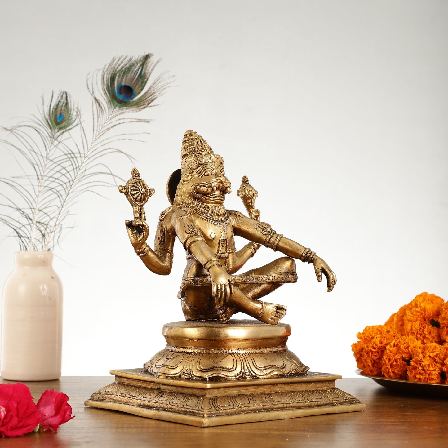 Brass Yog Narasimha Statue 11"