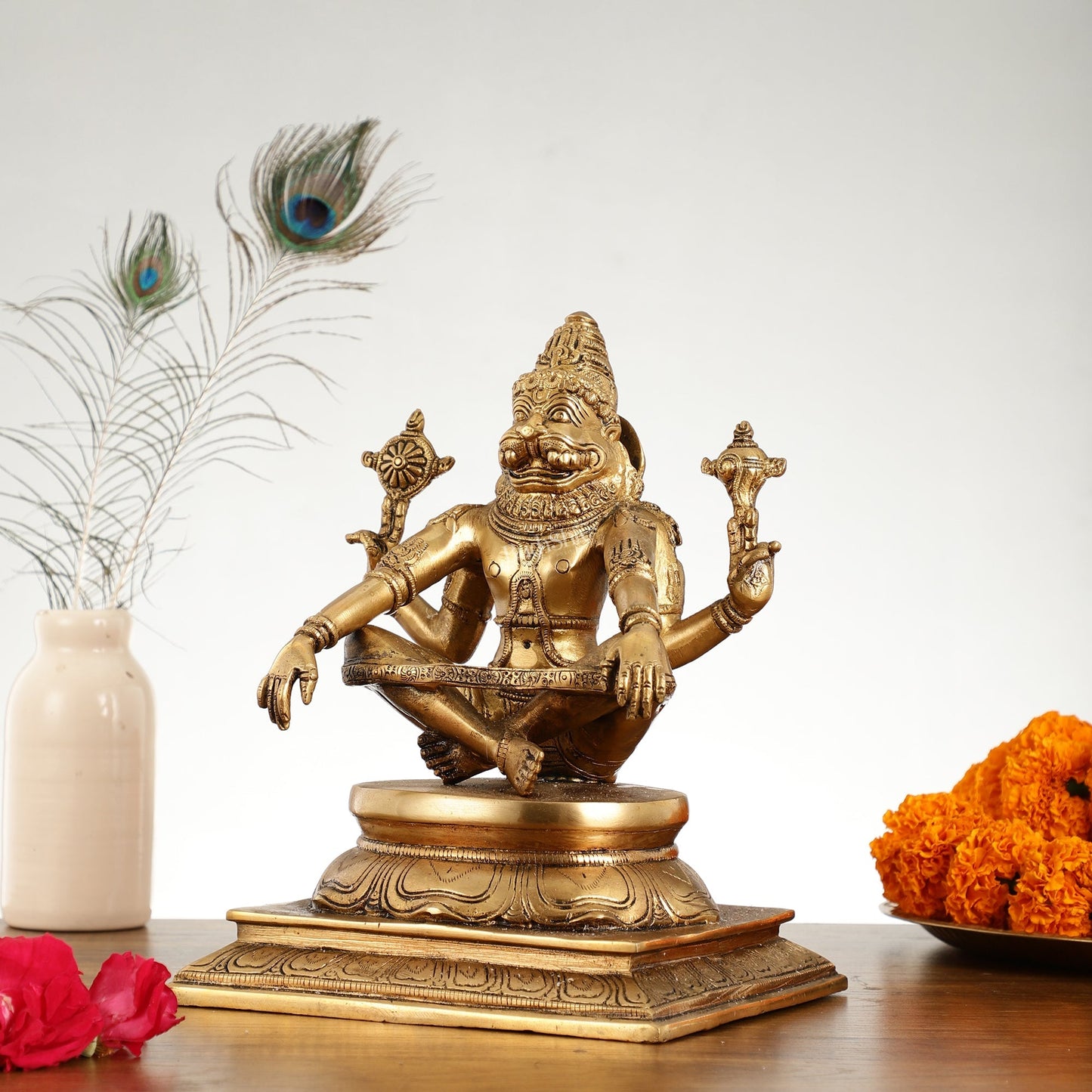 Brass Yog Narasimha Statue 11"