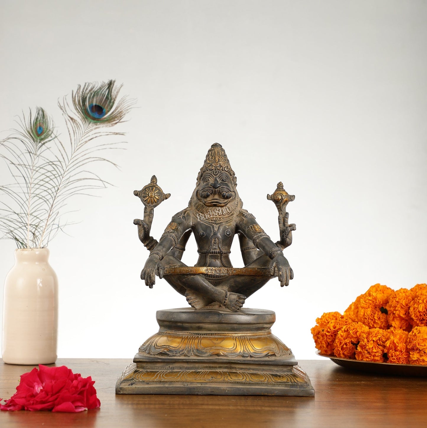 Brass Yog Narsimha Statue 11"