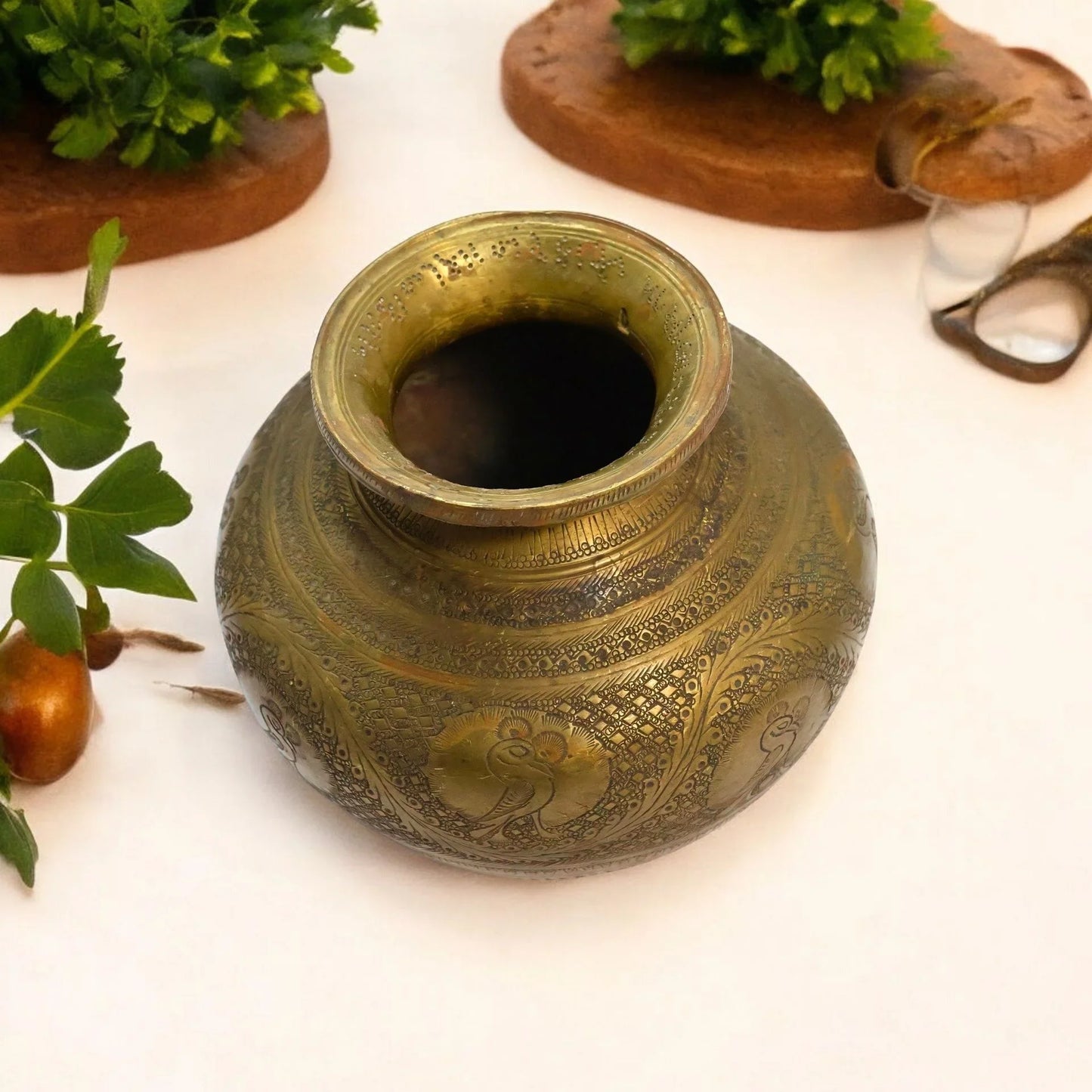 Antique brass old carving lota