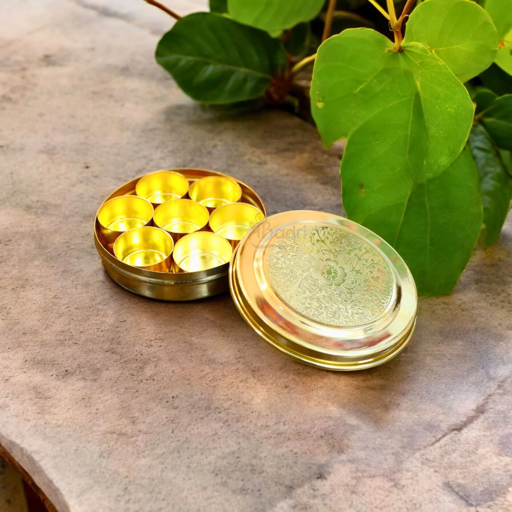 Handmade Pure Brass Chopra for Temple Use – 7 Compartment Kumkum Box