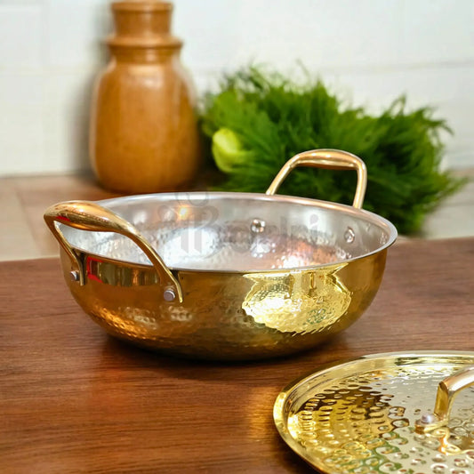 Shribadri Pure Brass Kadhai with Lid – Traditional Cooking Pot