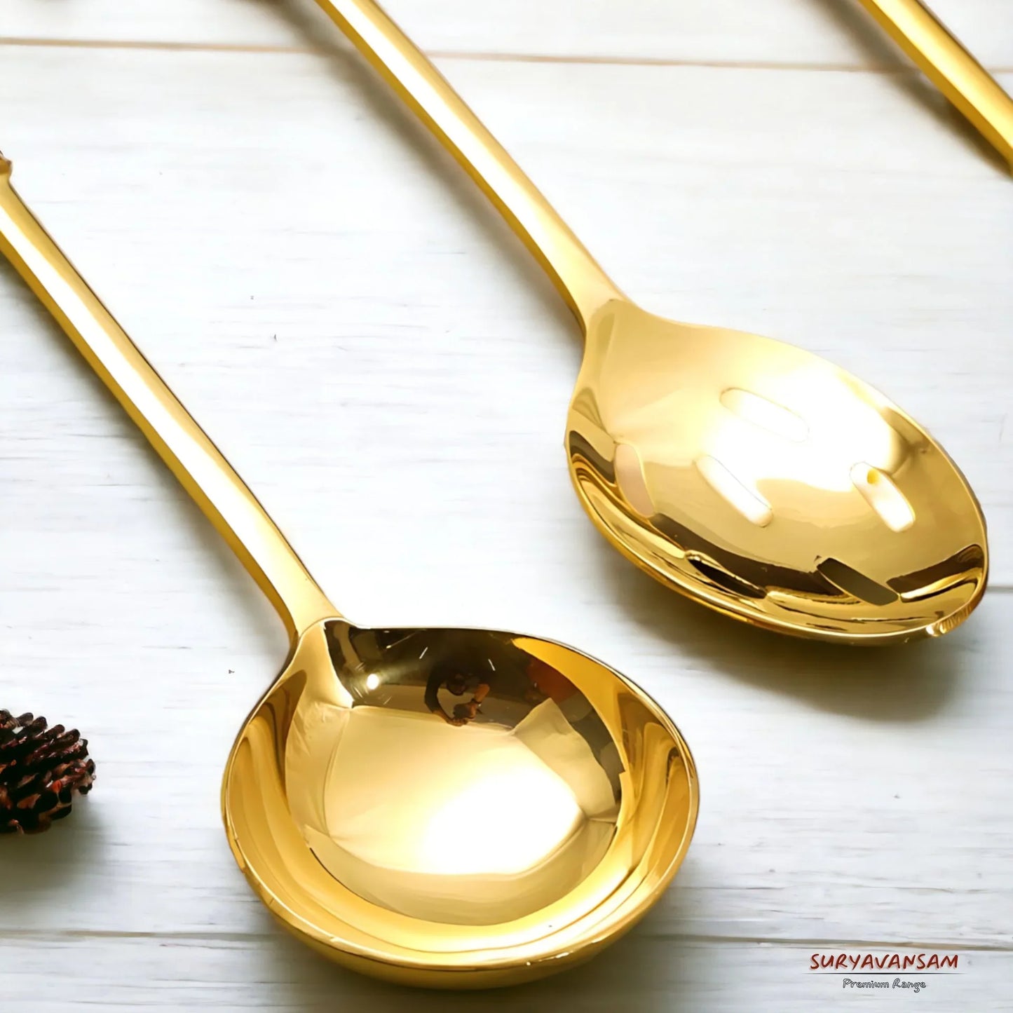 Pure Brass Ladle Set with Wooden Handles - 5 pc