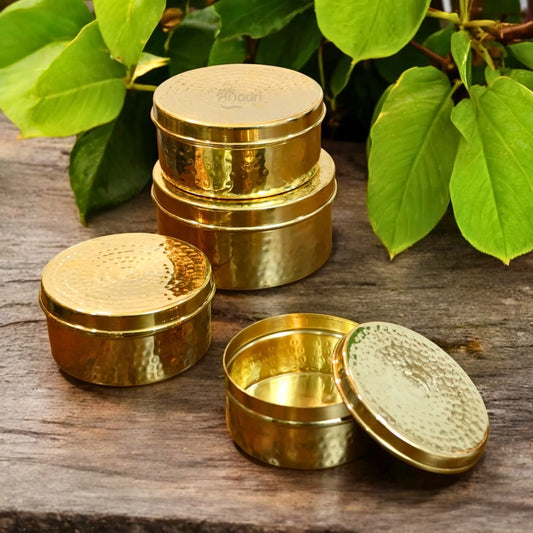 Traditional Brass Dabba Set of 4 – Ideal for Wedding Gifts & Kitchen Storage