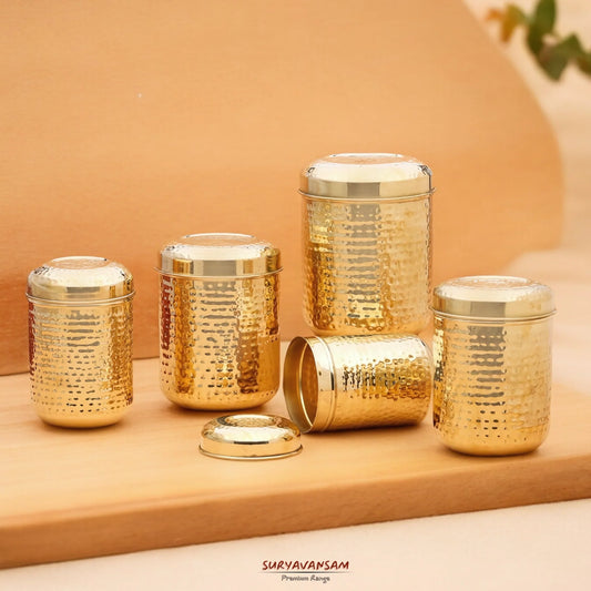 Brass Dabba set of 5 with hammered design
