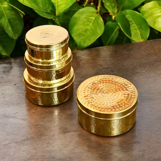 Traditional Brass Dabba Set of 4 – Ideal for Wedding Gifts & Kitchen Storage