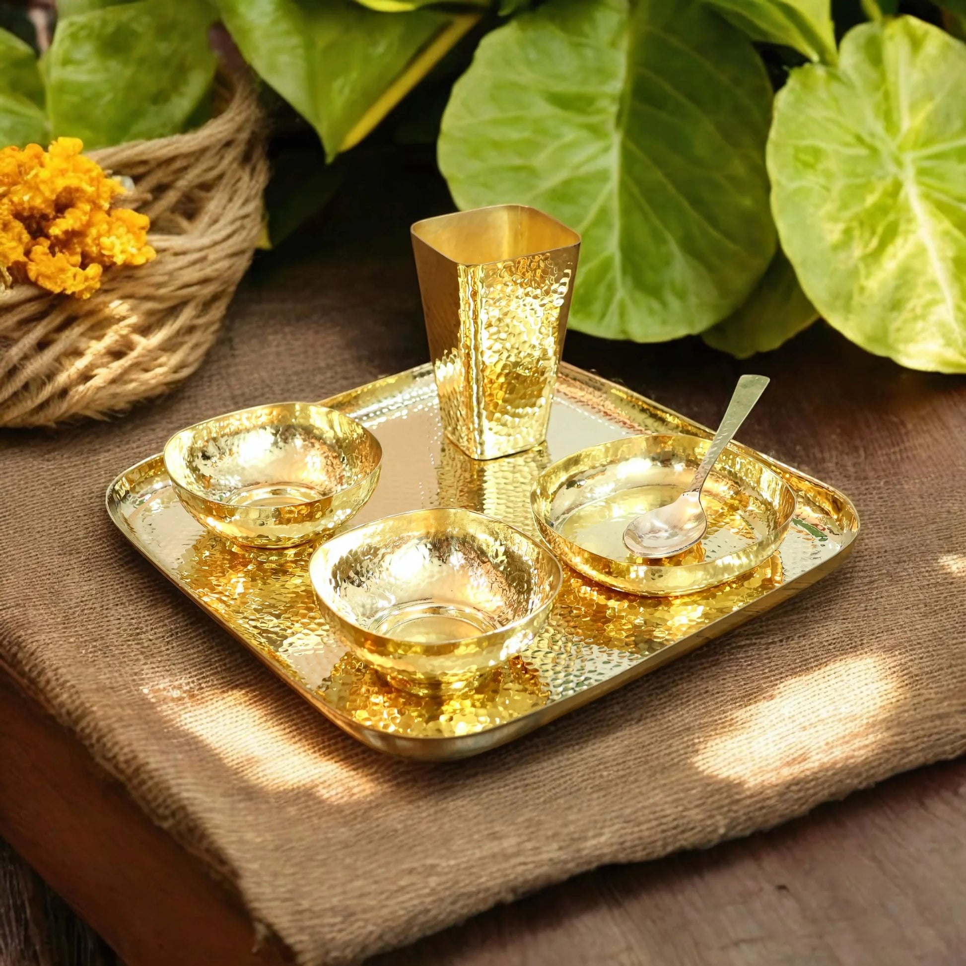 Pure Brass Square Dinner set of 6 Pcs
