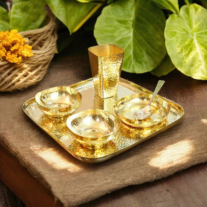 Pure Brass Square Dinner set of 6 Pcs