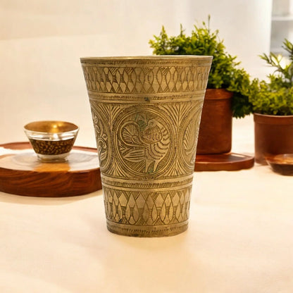 vintage brass lassi glass with unique carving design