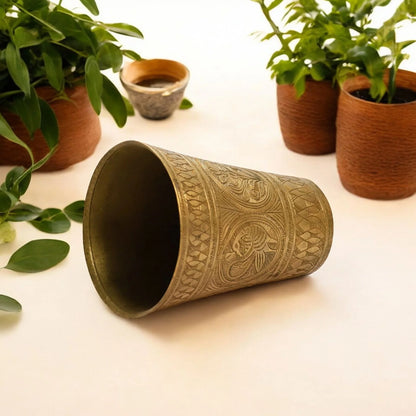 vintage brass lassi glass with unique carving design