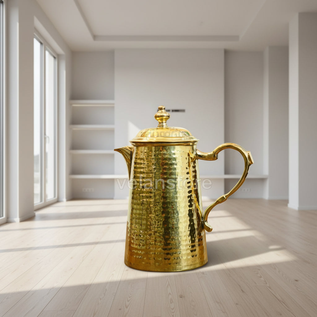 Pure Brass Jug with Lid – Handcrafted Hammered Design