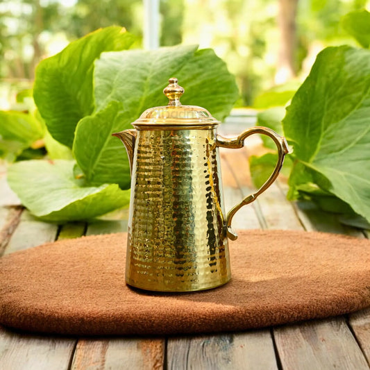 Pure Brass Jug with Lid – Handcrafted Hammered Design
