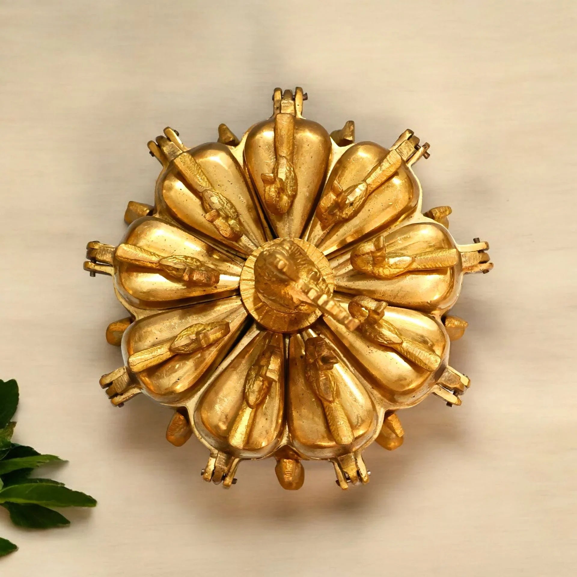 Pure Brass 9-Compartment Peacock Kumkum Box