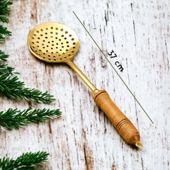 Pure Brass Ladle Set with Wooden Handles - 5 pc
