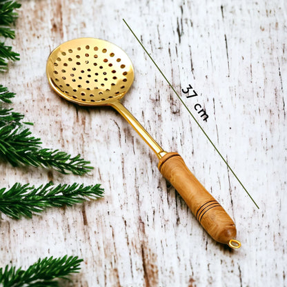 Pure Brass Ladle Set with Wooden Handles - 5 pc