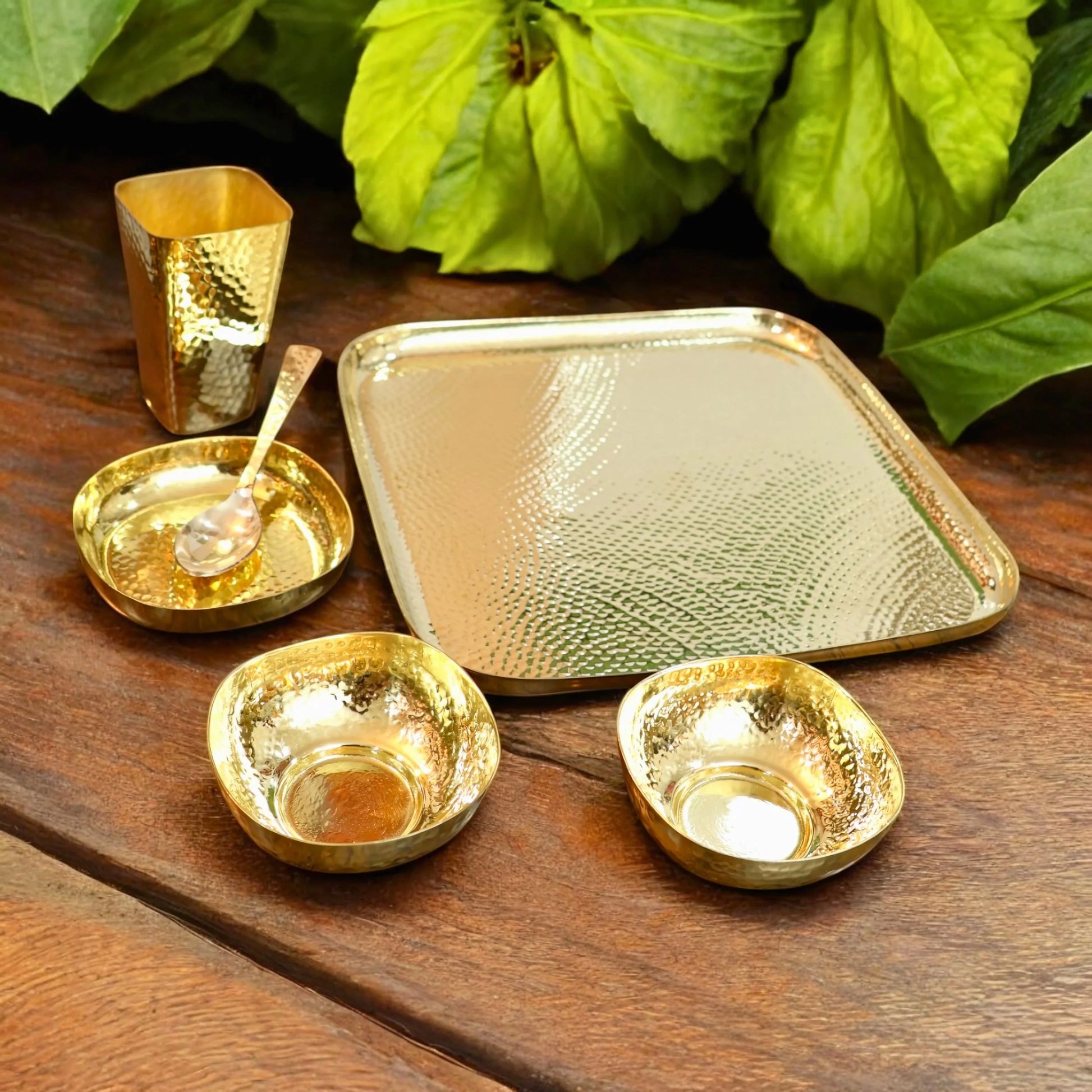 Pure Brass Square Dinner set of 6 Pcs