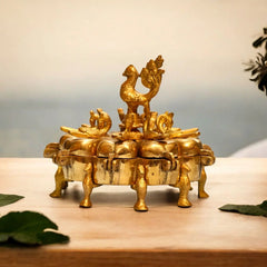 Pure Brass 9-Compartment Peacock Kumkum Box