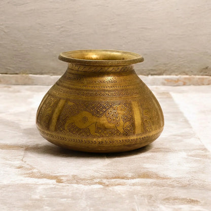 vintage Brass Old Tiger Carving design Lota