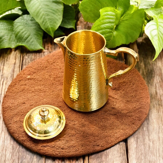 Pure Brass Jug with Lid – Handcrafted Hammered Design