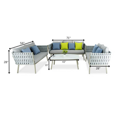 Blasco Outdoor Sofa Set 3 Seater , 2 Double seater and 1 Center Table (Grey) Braided & Rope