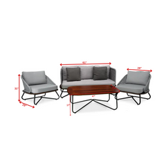 Marcela Outdoor Sofa Set 3 Seater, 2 Single seater and 1 Center Table Set (Grey) Braided & Rope