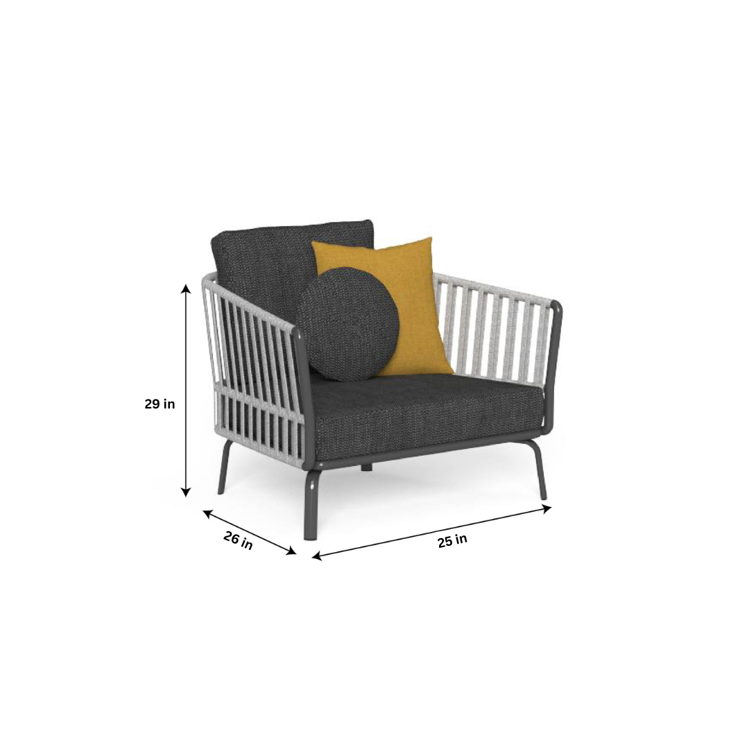 Kosta Outdoor Garden Balcony Sofa Set 2 Seater, Single seater and 2 Center Table Set, Braided & Rope (Dark Grey)