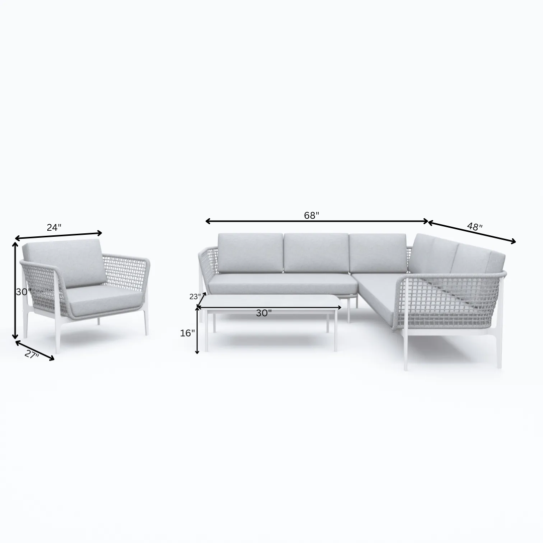 Louella Outdoor Garden Balcony Sofa Set  5 Seater, 1 Single seater and 1 Center Table Set, Braid & Rope(Grey)