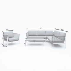 Louella Outdoor Garden Balcony Sofa Set  5 Seater, 1 Single seater and 1 Center Table Set, Braid & Rope(Grey)
