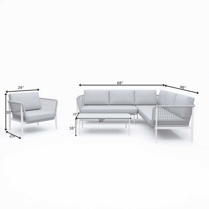 Louella Outdoor Garden Balcony Sofa Set  5 Seater, 1 Single seater and 1 Center Table Set, Braid & Rope(Grey)