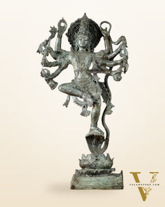 Bronze Dancing Krishna on Kaliya Naag Sculpture – 25" lost wax