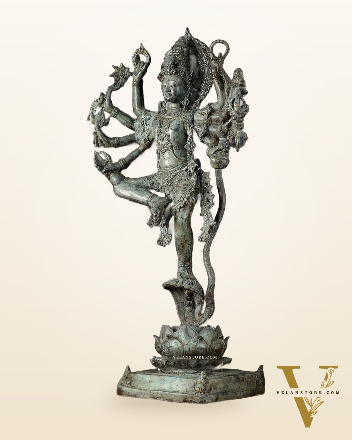 Bronze Dancing Krishna on Kaliya Naag Sculpture – 25" lost wax