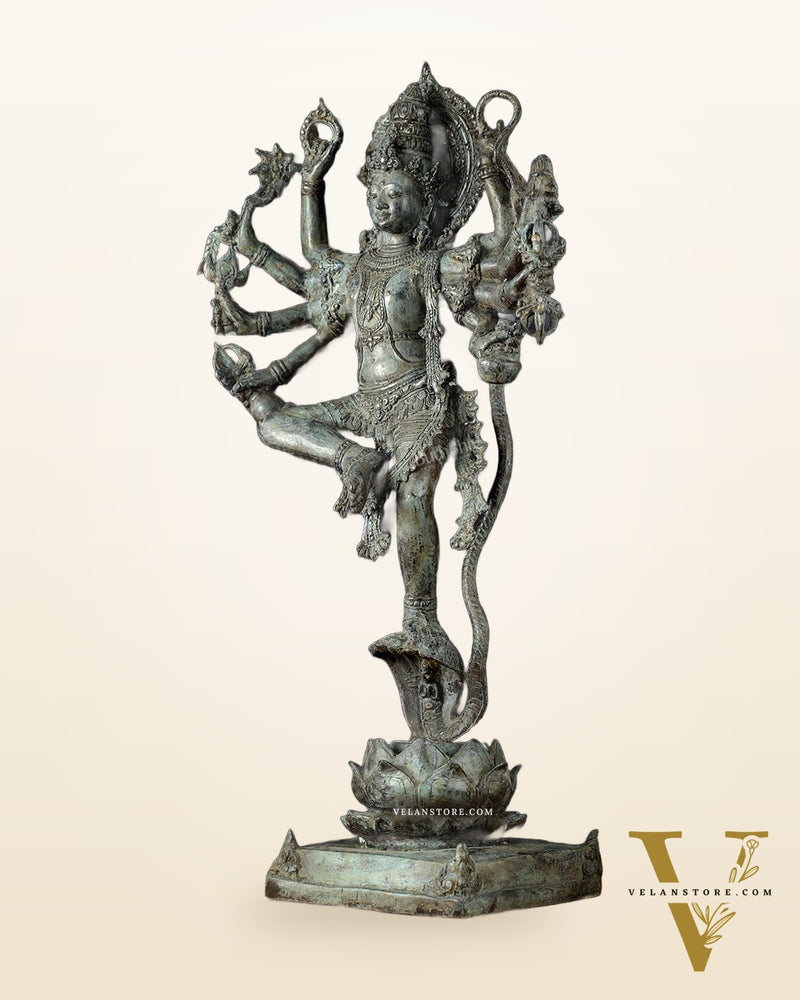 Bronze Dancing Krishna on Kaliya Naag Sculpture – 25" lost wax