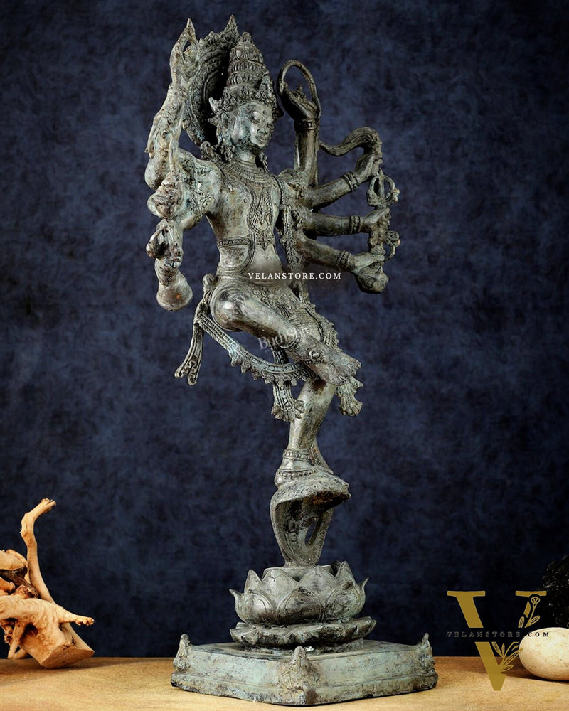 Bronze Dancing Krishna on Kaliya Naag Sculpture – 25" lost wax