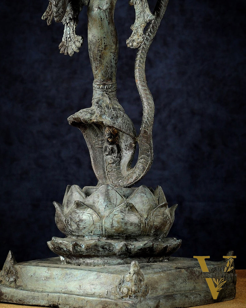 Bronze Dancing Krishna on Kaliya Naag Sculpture – 25" lost wax